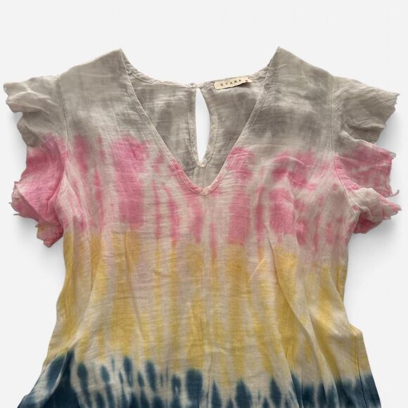 StarkX Tie-Dye Colorful rainbow  Cotton Gauze Frayed Hem Top Luxury Boho M - Picture 2 of 7